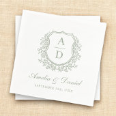 Elegante Sage Green Crest Monogram Huwelijk Servet
