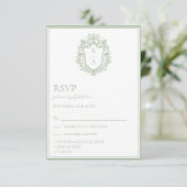 Elegante Sage Green Crest Wedding Food Choice RSVP (Staand voorkant)