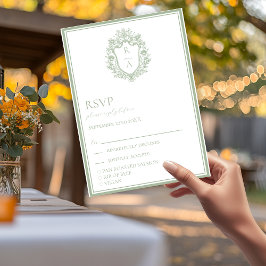 Elegante Sage Green Crest Wedding Food Choice RSVP