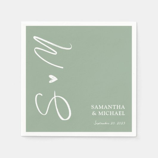 Elegante Sage Green Custom Initialen bruiloft serv Servet (Voorkant)