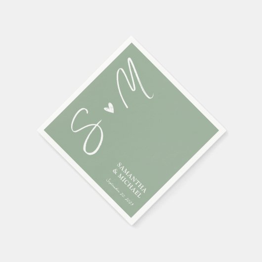 Elegante Sage Green Custom Initialen bruiloft serv Servet (Hoek)