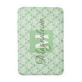 Elegante Sage Green Damask Kant Monogram & Naam Badmat (Voorkant Verticaal)