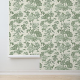 Elegante Sage Green Deer Woodland Toile Behang