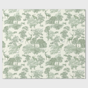 Elegante  Sage Green Deer Woodland Toile Cadeaupapier