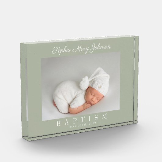 Elegante Sage Green doop Keepsake Fotoblokken (Links)