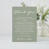 Elegante Sage Green en White Script Wedding Bedankkaart (Staand voorkant)