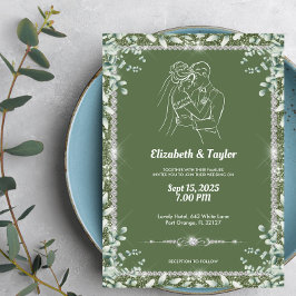 Elegante Sage Green Eucalyptus Glitter Wedding Kaart