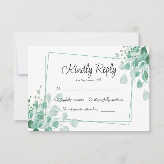 Elegante Sage Green Eucalyptus Greenery RSVP kaart (Voorkant)