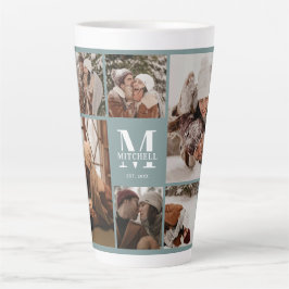 Elegante Sage Green Family Fotocollage Keepsake Latte Mok