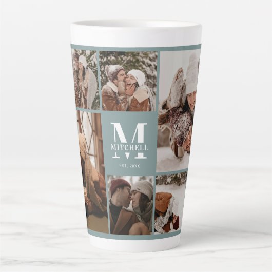 Elegante Sage Green Family Fotocollage Keepsake Latte Mok (Voorkant)