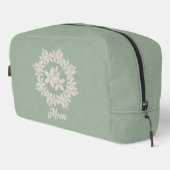 Elegante Sage Green Faux Leather Look Floral Krans Toilettasje (Rechterhoek)