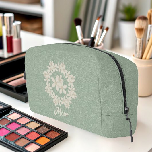 Elegante Sage Green Faux Leather Look Floral Krans Toilettasje