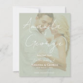 Elegante Sage Green Faux Vellum Foto Sla de datum (Voorkant)