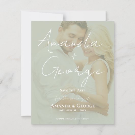 Elegante Sage Green Faux Vellum Foto Sla de datum  (Voorkant)