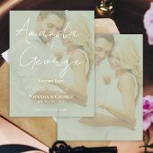 Elegante Sage Green Faux Vellum Foto Sla de datum