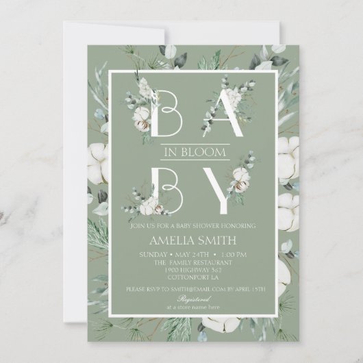 Elegante Sage Green Floral Baby in Bloom Kaart (Voorkant)