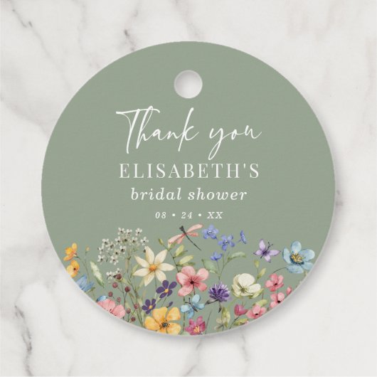 Elegante Sage Green Floral Bedankt Vrijgezellenfee Bedankjes Labels (Achterkant)