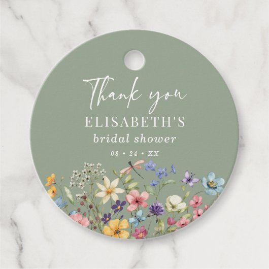 Elegante Sage Green Floral Bedankt Vrijgezellenfee Bedankjes Labels (Voorkant)