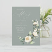 Elegante Sage Green Floral bruiloft uitnodiging (Staand voorkant)