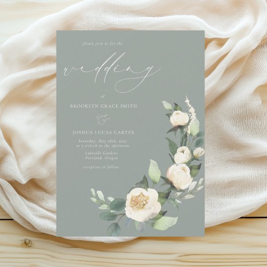 Elegante Sage Green Floral bruiloft uitnodiging