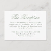 Elegante Sage Green Floral Crest bruiloft receptie Informatiekaartje (Voorkant)