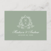 Elegante Sage Green Floral Crest bruiloft receptie Informatiekaartje (Achterkant)