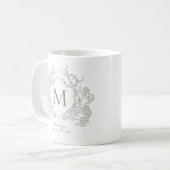 Elegante  Sage Green Floral Crest Monogram Koffiemok (Voorkant links)