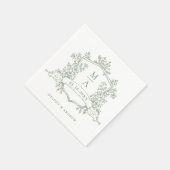 Elegante Sage Green Floral Crest Monograms Huwelij Servet (Hoek)