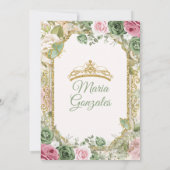 Elegante Sage Green Floral Princess Gold Mis Quinc Kaart (Achterkant)
