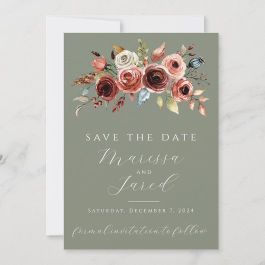 Elegante Sage Green Floral Save the Date (Voorkant)