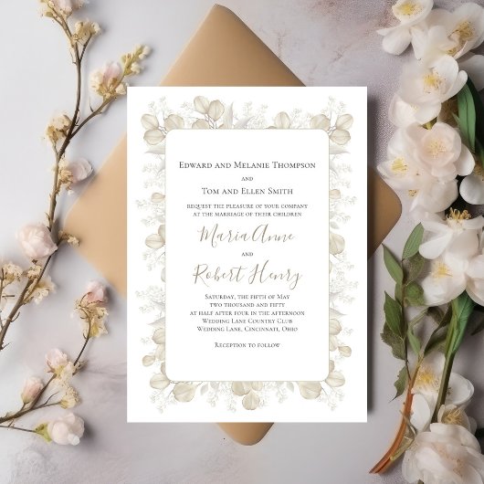Elegante Sage Green Foliage Wedding Kaart