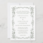 Elegante Sage Green formele Victoriaans bruiloft Kaart (Voorkant)