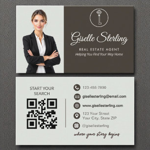 Elegante Sage Green Foto Makelaar QR Code Visitekaartje