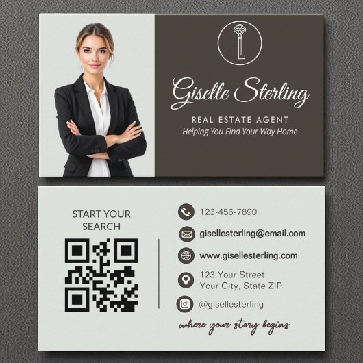 Elegante Sage Green Foto Makelaar QR Code Visitekaartje