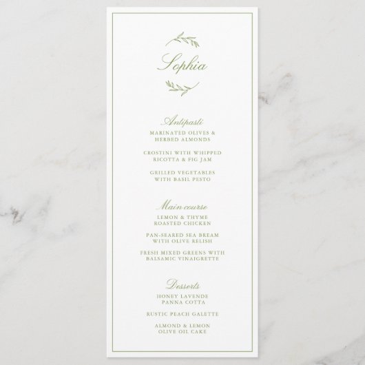 Elegante Sage Green Garden Wedding Guest Name Menu (Voorkant)