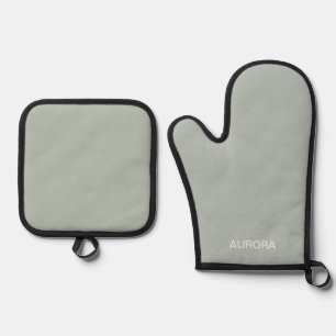 Elegante Sage Green gepersonaliseerde naam - Ovenwant & Pannenlap Set