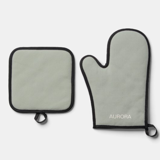 Elegante Sage Green gepersonaliseerde naam - Ovenwant & Pannenlap Set (Voorkant)