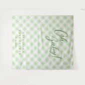 Elegante Sage Green Gingham Baby shower achtergron Wandkleed (Voorkant (horizontaal))