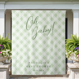 Elegante Sage Green Gingham Baby shower achtergron Wandkleed