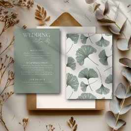 Elegante Sage Green Ginkgo Leaf Wedding Details Informatiekaartje
