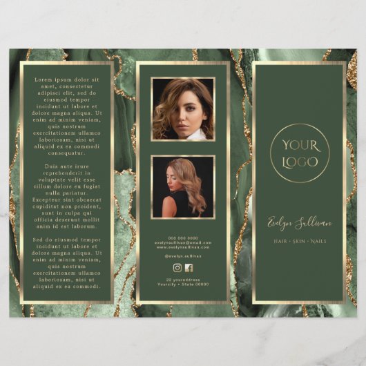 Elegante Sage Green Gold Agaat Brochure (Voorkant)