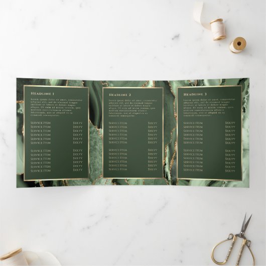 Elegante Sage Green Gold Agaat Trifold Brochure Drieluik Kaart (Binnen)