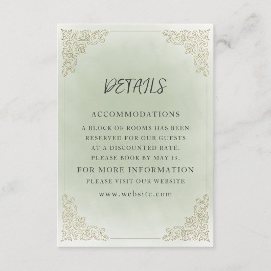 Elegante Sage Green Gold Details Informatiekaartje (Voorkant)