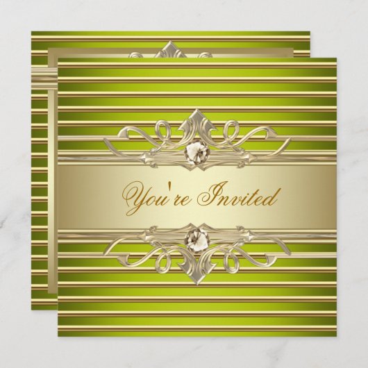 Elegante Sage Green Gold Party Uitnodigingen (Voorkant / Achterkant)