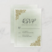 Elegante  Sage Green Gold Wedding RSVP Kaartje (Voorkant / Achterkant)