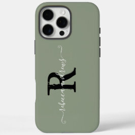 Elegante Sage Green initieert monogram scriptnaam iPhone 16 Pro Max Hoesje