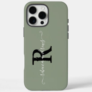 Elegante Sage Green initieert monogram scriptnaam iPhone 16 Pro Max Hoesje