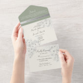 Elegante Sage Green Ivory Wedding All In One Uitnodiging (Afscheurbaar)