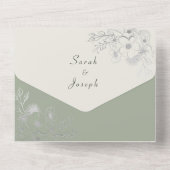 Elegante Sage Green Ivory Wedding All In One Uitnodiging (Achterkant)
