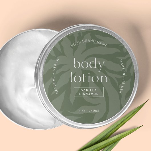 Elegante Sage Green Lotion Jar Ronde Product Label